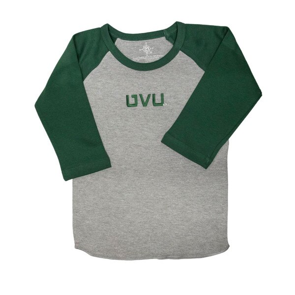 Child Gray UVU embroidered shirt with Oxford Raglan sleeves in Hunter green